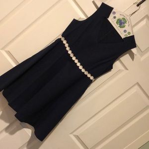 Donna Ricco Navy blue dress with floral waistband trim